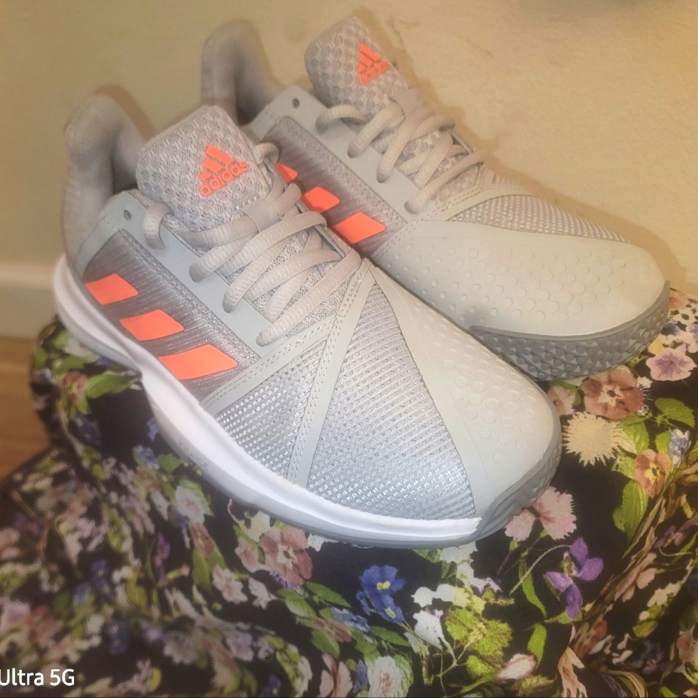 Adidas Courtjam Bounce Sneakers in Gray and Orange, size 5.5 womens